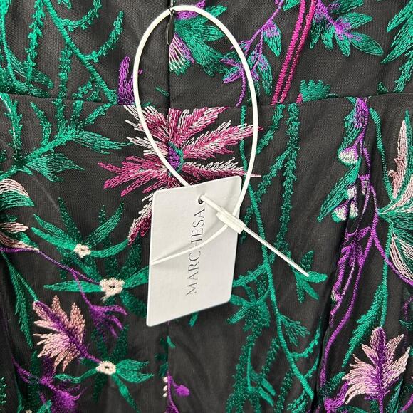 NWT Marchesa Notte Cut-Out Floral Embroidery Gown 16 Black Formal Dress Nylon - Picture 10 of 12